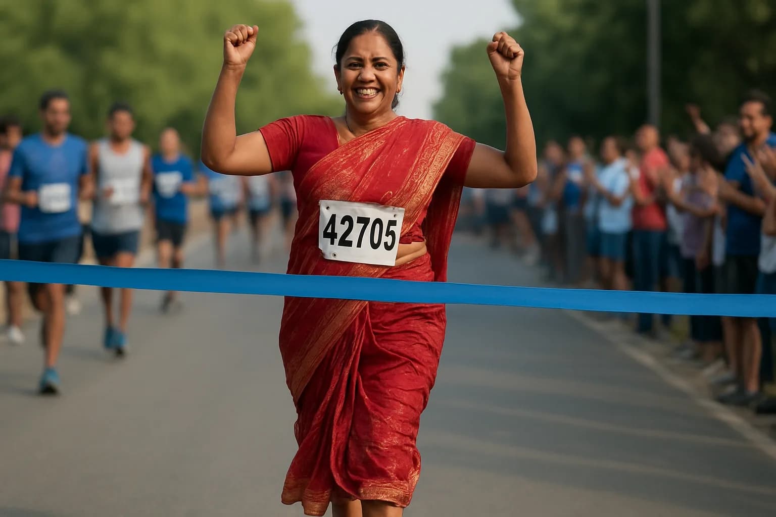 Barefoot Mother in Saree Wins Marathon for Education